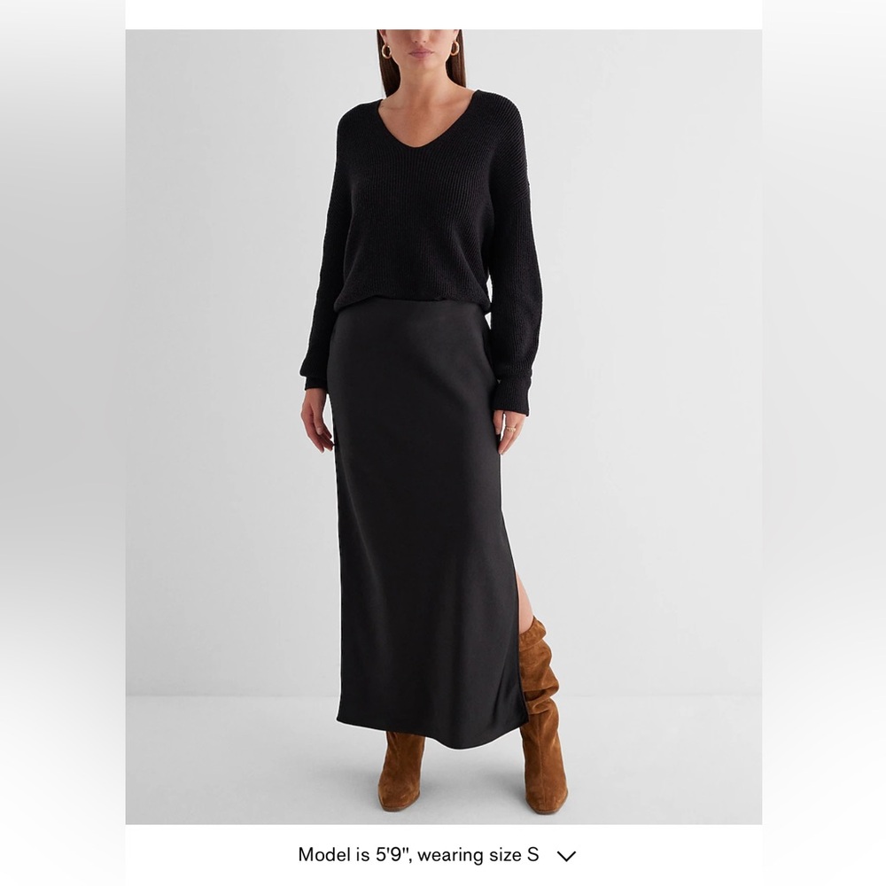 NWT Express- size: small- High-Waisted- Satin Side Slit Maxi Skirt